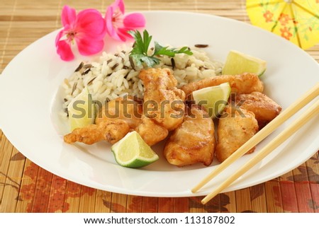 Chinese dinner with sole fish and rice