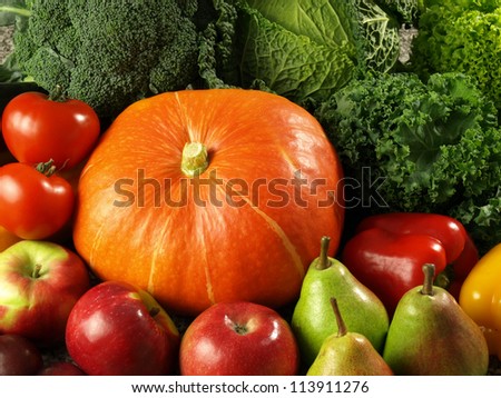 Background made of the fresh fruits and veggies