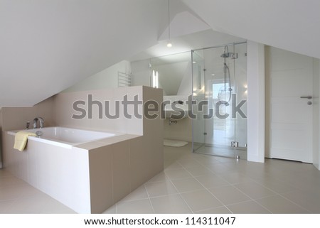 New bathroom in modern style on the attic