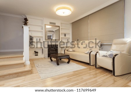 Beige living room in elegant cosy flat