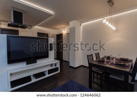 Minimalist apartment - living room connected with dining room