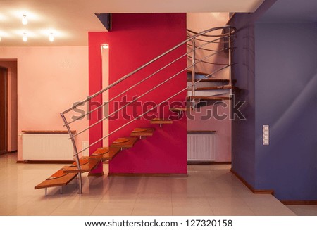 Amaranth house - Staircase in a colorful home interior