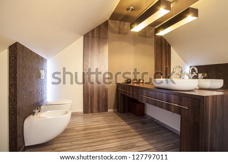 Country home - wooden countertop in a modern bathroom