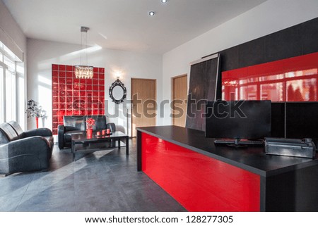 Office In Black And Red Colors, Interior