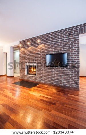 Country Home - Brick Wall In Contemporary Living Room
