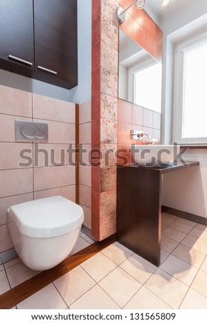Spacious apartment - Toilet, wash basin and mirror in bathroom
