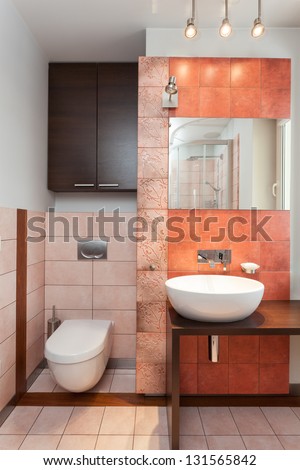 Spacious apartment - Wc, vessel sink and mirror in bathroom