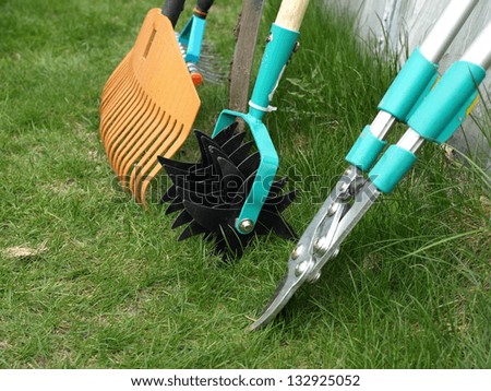 Different garden tools necessary for garden works