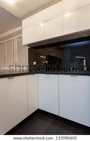 Minimalist apartment - sink and faucet in modern kitchen