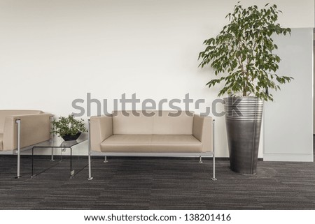 Modern sofa standing in an office hall