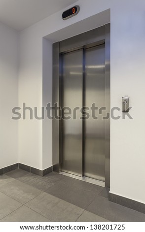 Door of lift in a modern building, vertical