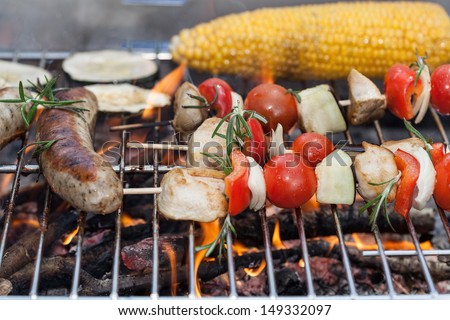 Fresh tasty grilled meat and vegetable snacks