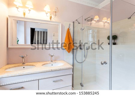 Vintage mansion - a ladies room with a shower and washbasins