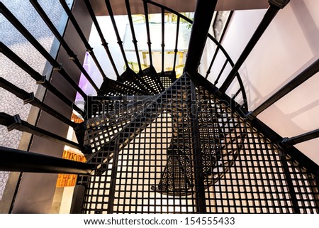 Bird eye view of a metal spiral staircase