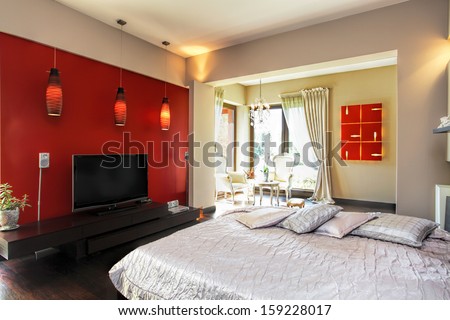 Interior of a modern red and white bedroom Interior of a modern red and white bedroom