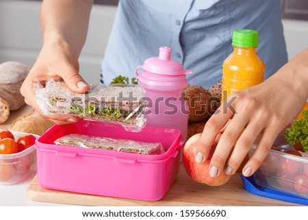 Mother preparing for her children lunch box