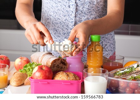 Mother preaparing a breakfast and lunch box