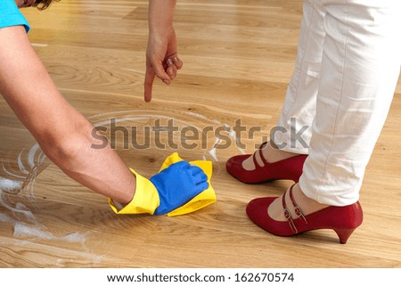 Modern women order to wash the floor