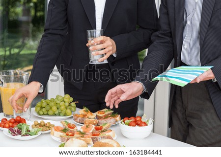 Business party and the buffet on the open air