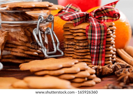 Closeup of a christmas ginger breads on heap