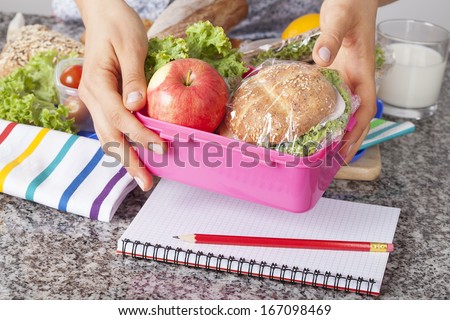 Mother Giving Healthy Lunch For School In The Morning