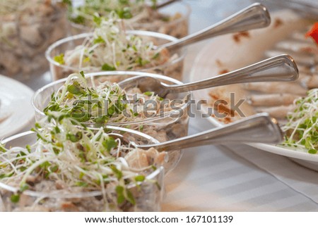 A close up of bean sprout salads