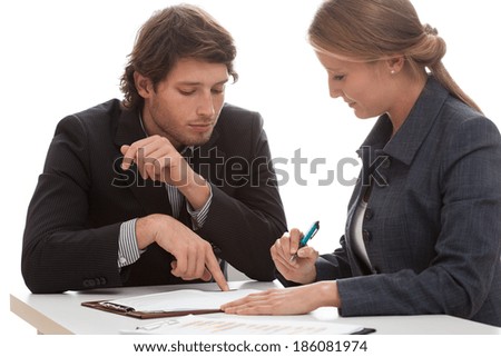 Businesswoman consulting agreement with a new client