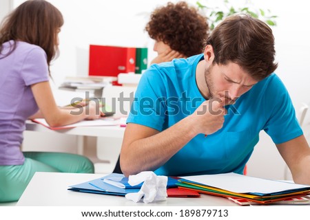 Male student during thinking about new solution