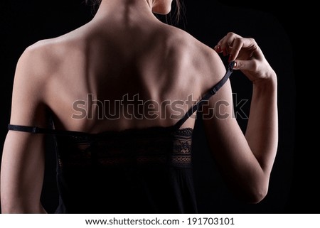 Horizontal view of seducing woman on isolated background