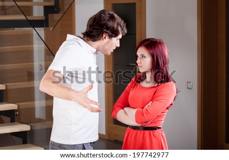 Husband during yelling at his wife, horizontal