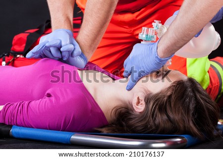 Closeup of heart massage of victim of accident