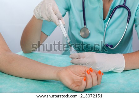 View of patient waiting for an injection