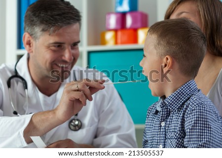 View of throat examination at pediatrician\'s office