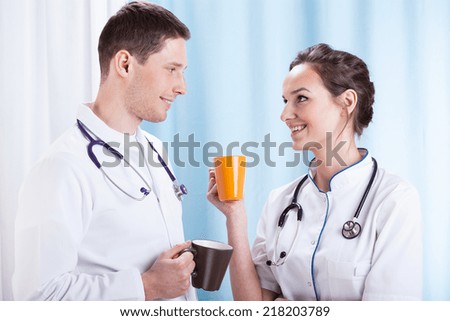 Worker of hospital drinking coffee during break