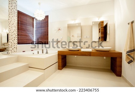 View of spacious bathroom in modern house