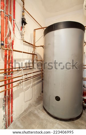 Interior of boiler-house in the building, vertical