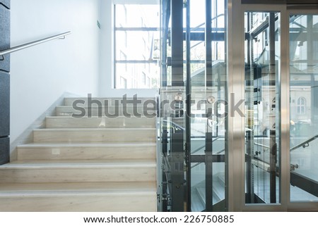 Staircase and elevator in a business centre