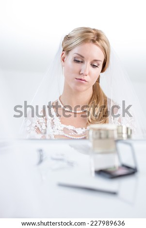 View of sad bride before big day