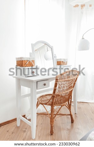 Beauty vintage dressing table with wicker chair