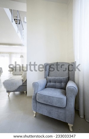 Comfortable armchair standing in the corner of the apartment