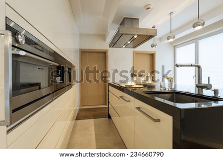 Modern kitchen interior with oven housing unit