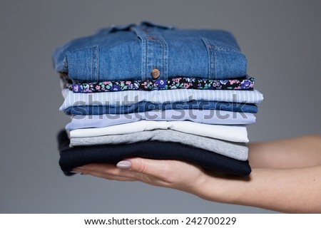 Horizontal view of perfect ironed female clothes