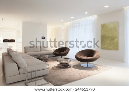 Living room furniture in modern house, horizontal