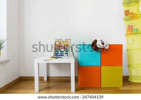 View of child space with colorful furniture