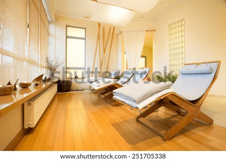 Small luxury room with wooden floor at modern health resort