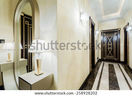 Luxury corridor with marble tiles in modern mansion