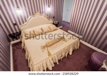 Horizontal view of romantic bedroom in baroque style