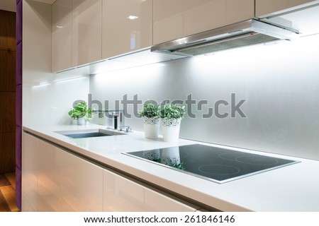 Interior of modern kitchen with induction hob