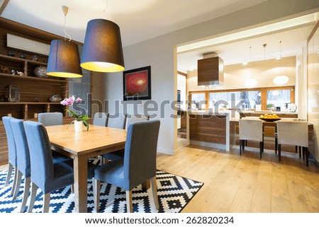 Kitchen and dining room in modern design interior