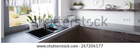 Close-up of window in bright contemporary kitchen
